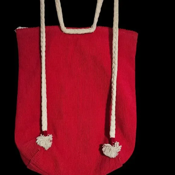 Quilted Patchwork Of Boy Duck Playing Baseball On A Corduroy Bag With‎ Handles - Picture 2 of 4